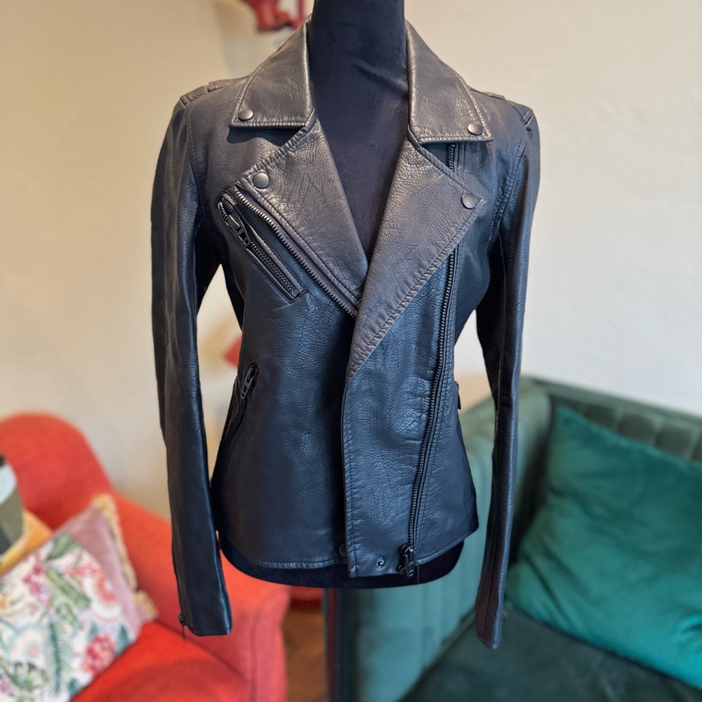 Blank NYC Black Leather Moto Jacket Asymmetrical Zipper